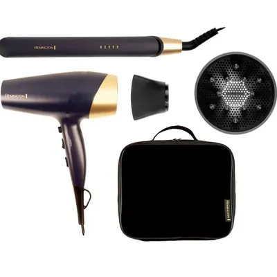 COMBO SECADOR + PLANCHITA CON ESTUCHE REMINGTON SAPHIRE LUXE S5805GP-220R