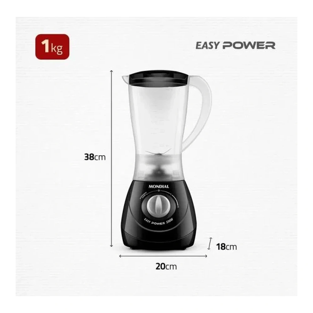 LICUADORA MONDIAL 1.9LTS EASY POWER NEGRO L-550-B 2VEL 550W 2