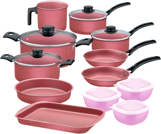 JUEGO DE OLLAS TRAMONTINA TURIM 12 PIEZAS CON POTES COLOR ROSA 27899/491