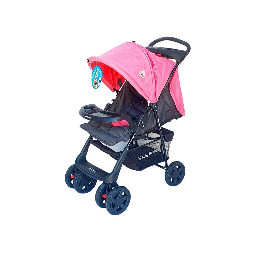 CARRITO P/BEBE C/BABYSEAT BABY HAPPY GRIS/ROSA
