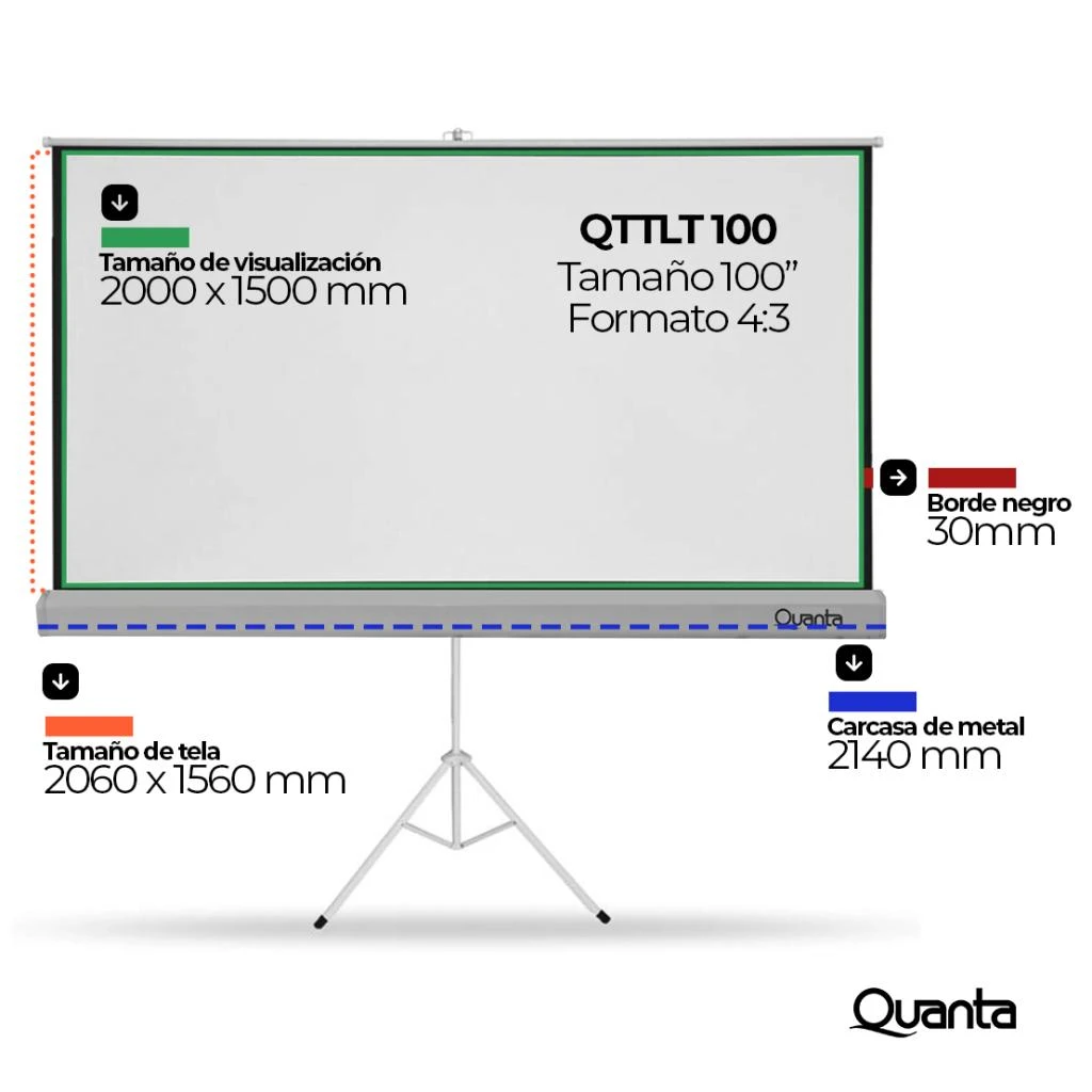 PANTALLA DE PROYECCION QUANTA QTTLT100 TRIPODE 100 200X150CM QTTLT100 2