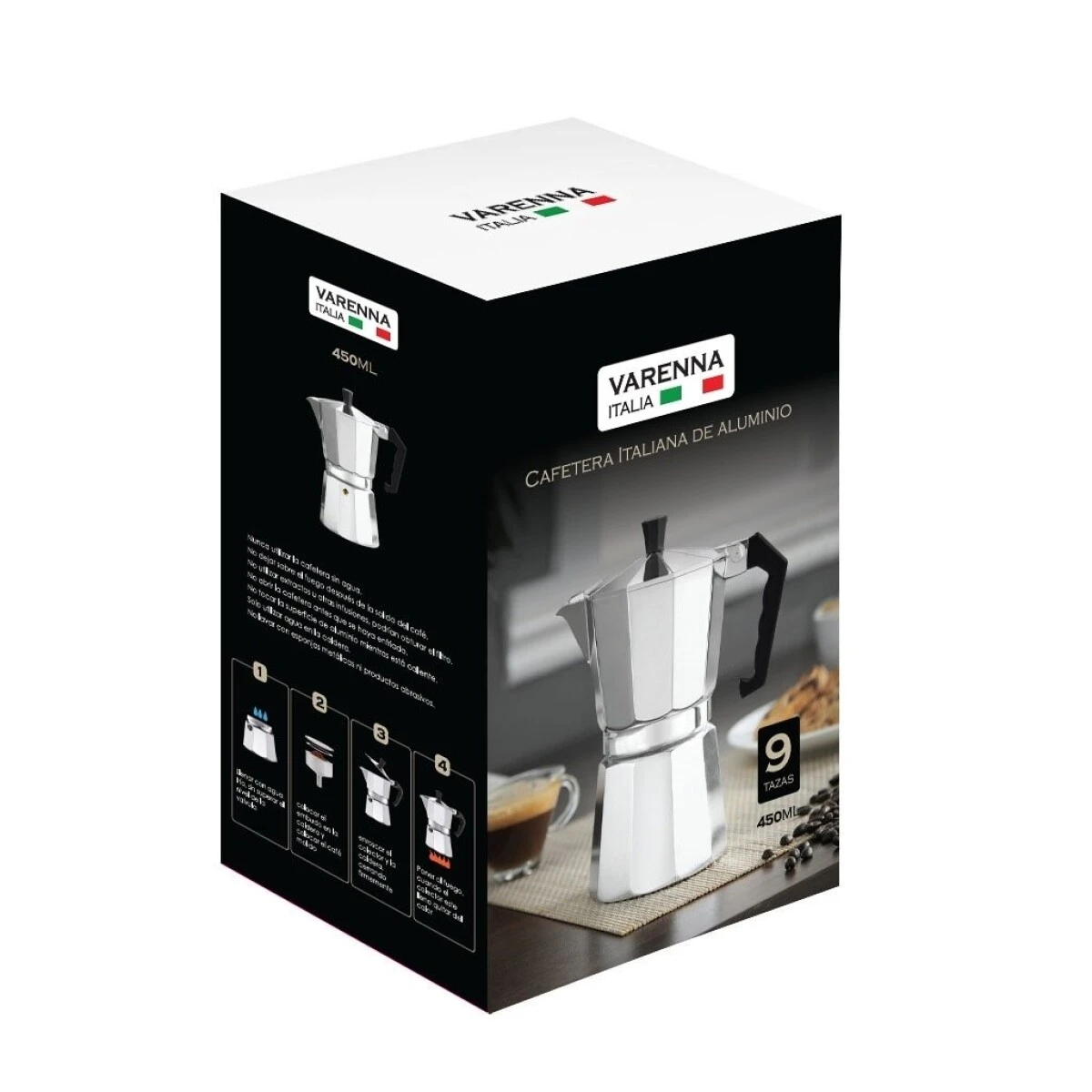 CAFETERA ITALIANA ALUMINIO 450ML 9T PLATA VERENNA (REG)