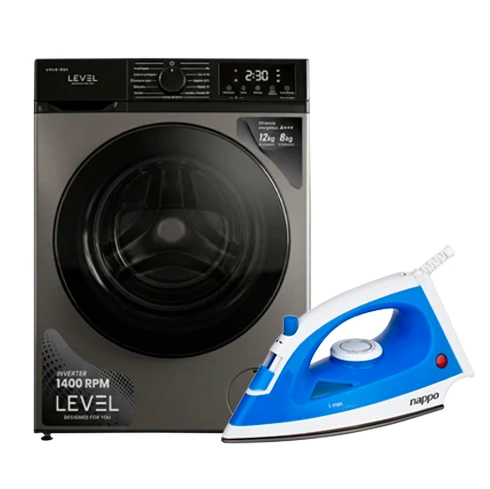 LAVARROPAS LEVEL 7KG SILVER REG LVLA-002 + PLANCHA NAPPO SECA Y A VAPOR NEP-157
