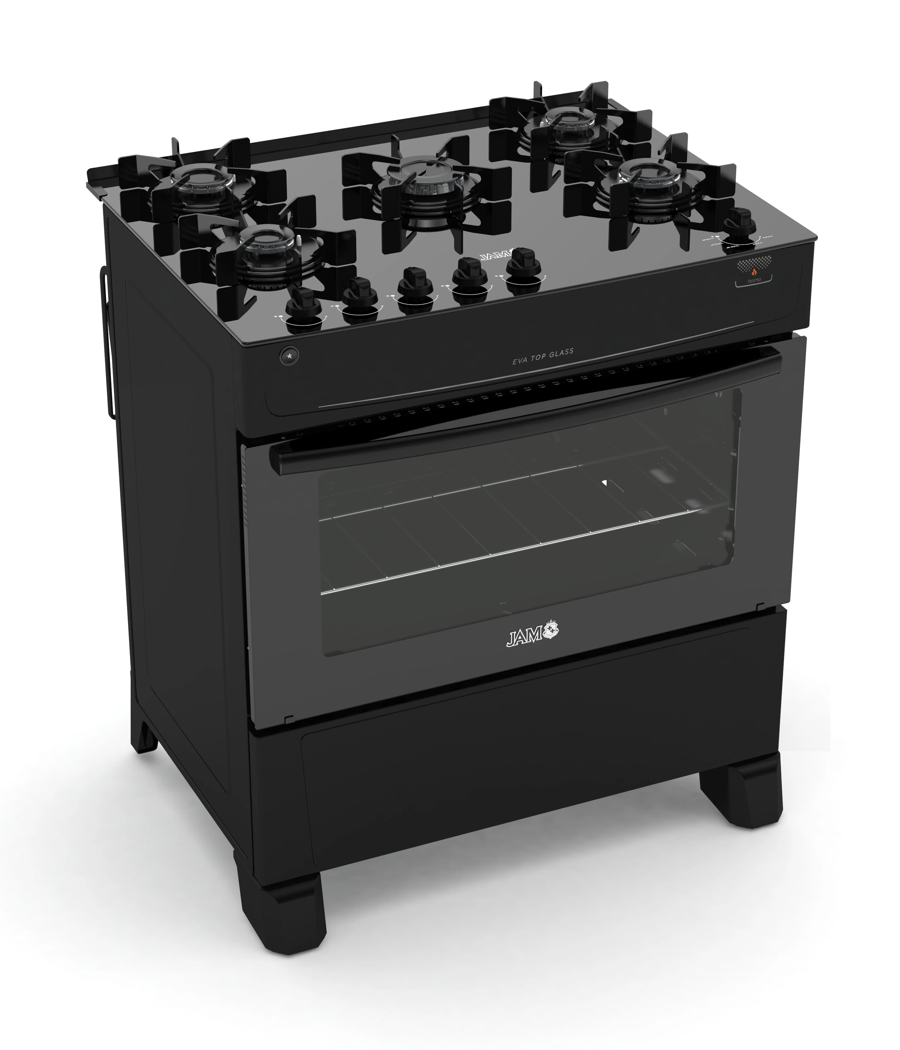 COCINA JAM EVA 5H A GAS TOP GLASS MESADA DE VIDRIO NEGRO 11466