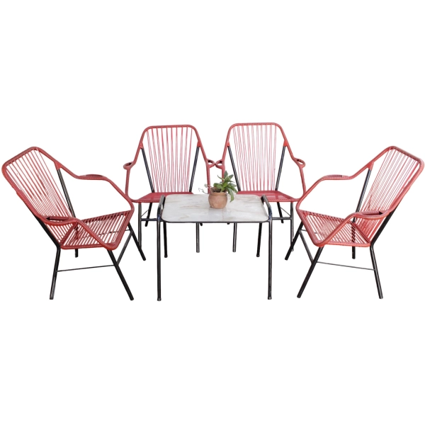 JUEGO DE 4 SILLONES MINI REPOSERA C/ 1 MESITA JUANK COD 075 ROJO 2