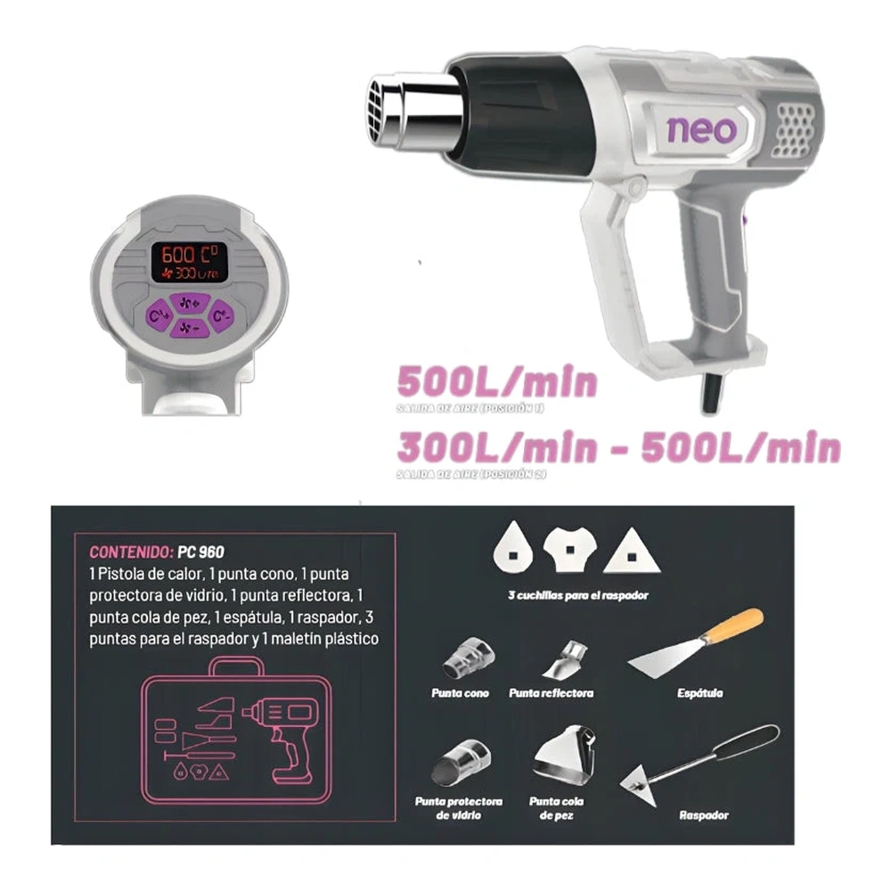 PISTOLA DE CALOR 2000W C/ACC NEO 3