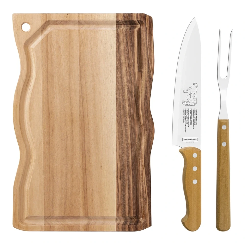 KIT PARA ASADO 3 PZAS CHURRASCO TRAMONTINA T223982