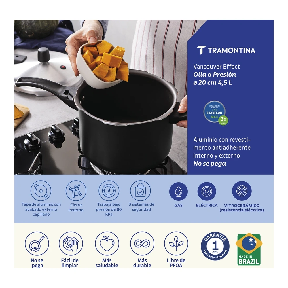 OLLA DE PRESION 20CM 4,5L VANCOUVER TRAMONTINA T20591 3
