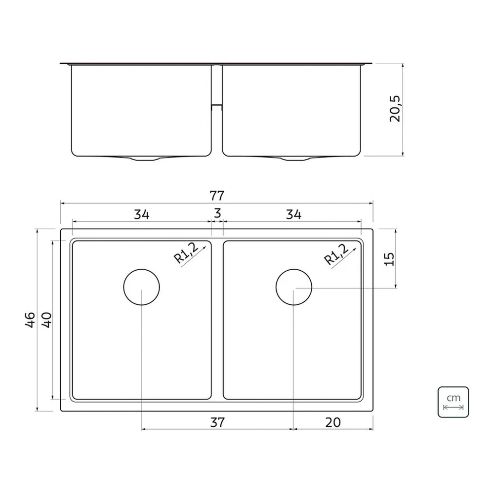 CUBETA INOX QUADRUM 2C 34 77X46X20,5 TRAMONTINA T94009 4