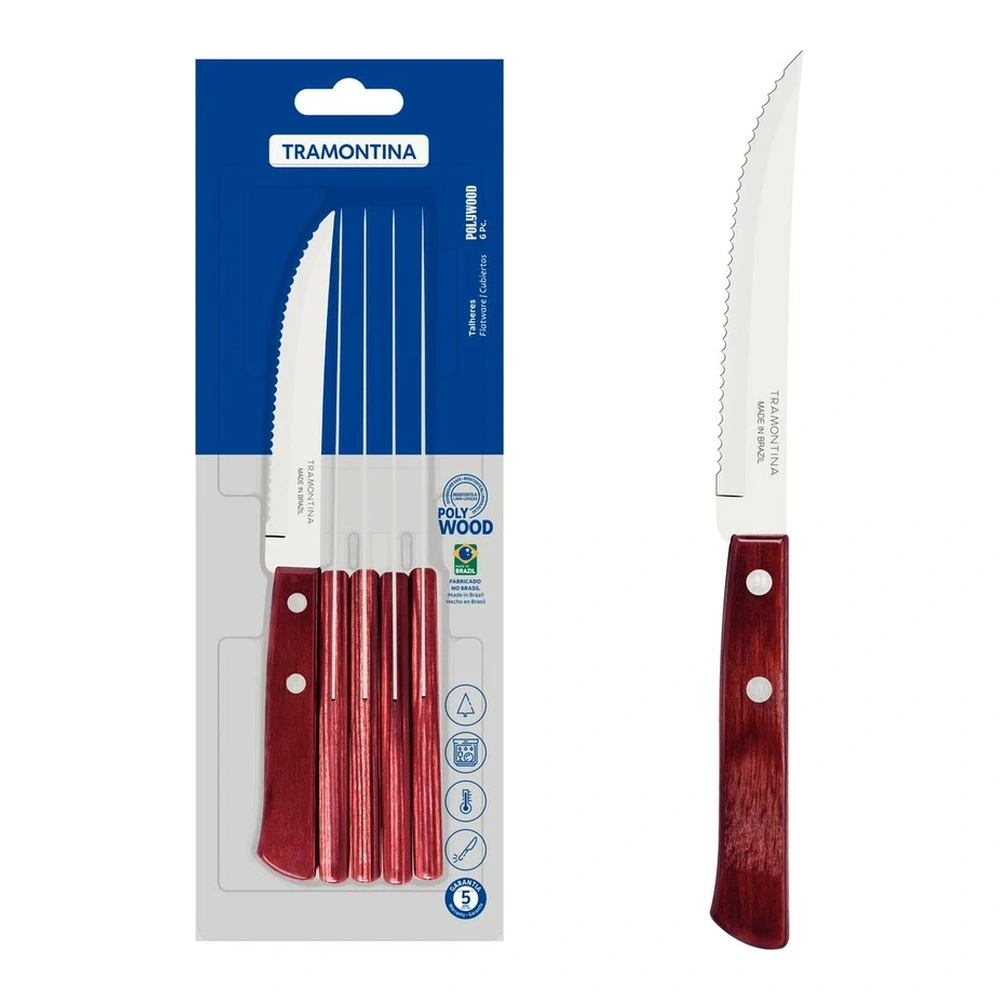 JUEGO   CUCHILLOS ASADO 6 PZAS POLYO TRAMONTINA T211003 2