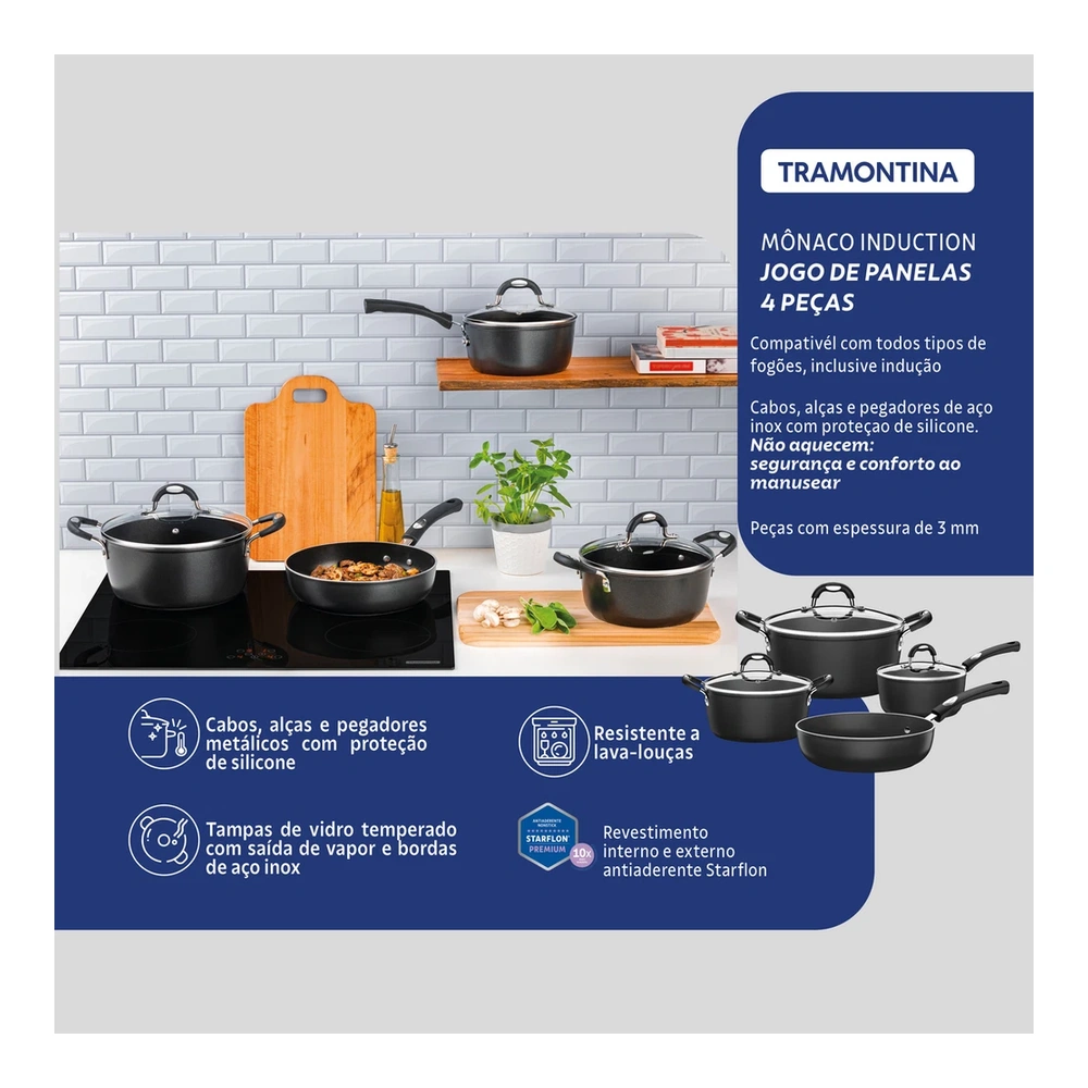 JUEGO DE COCINA 4 PZAS MONACO INDUCTION TRAMONTINA T287992 4