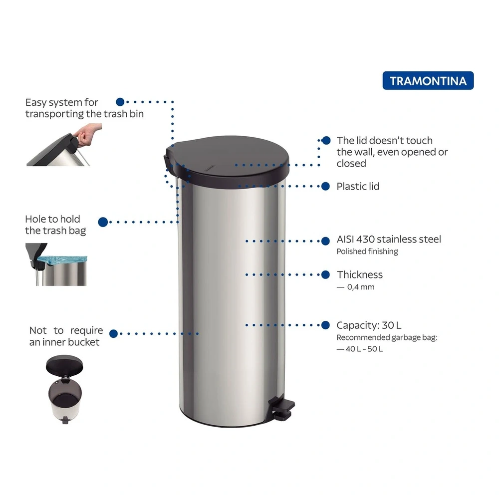 BASURERO INOX CON PEDAL NE 30L TRAMONTINA T94538E 4