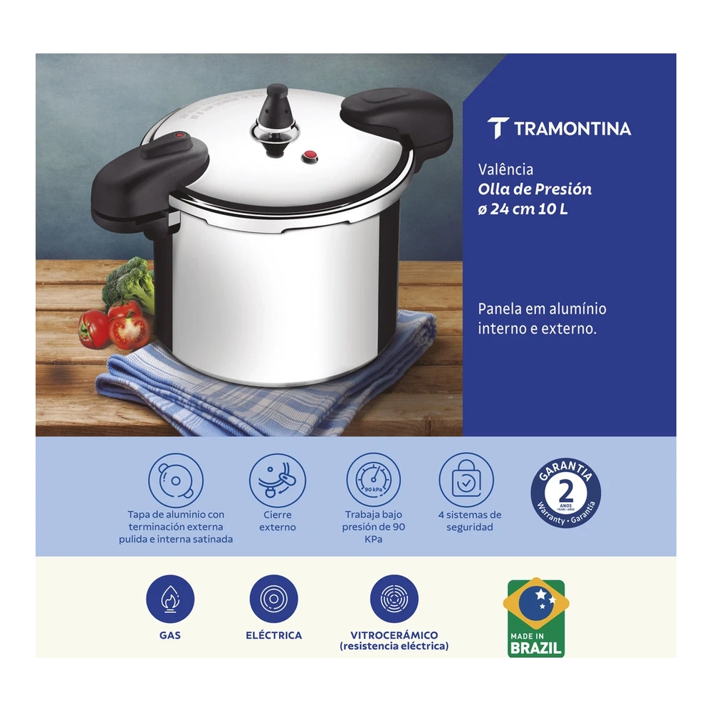 OLLA DE PRESION 24CM 10L VALENCIA TRAMONTINA T20564 3