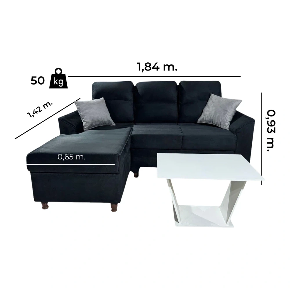 Sofá Unanime New San Lorenzo 2L + Chaise Negro 2