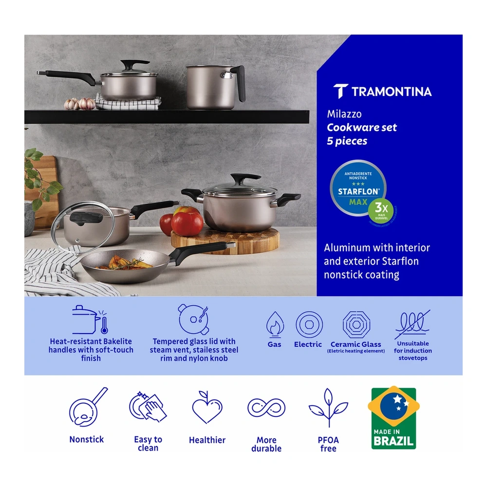 JUEGO DE COCINA 5 PZAS MILAZULZO TRAMONTINA T28599I 5