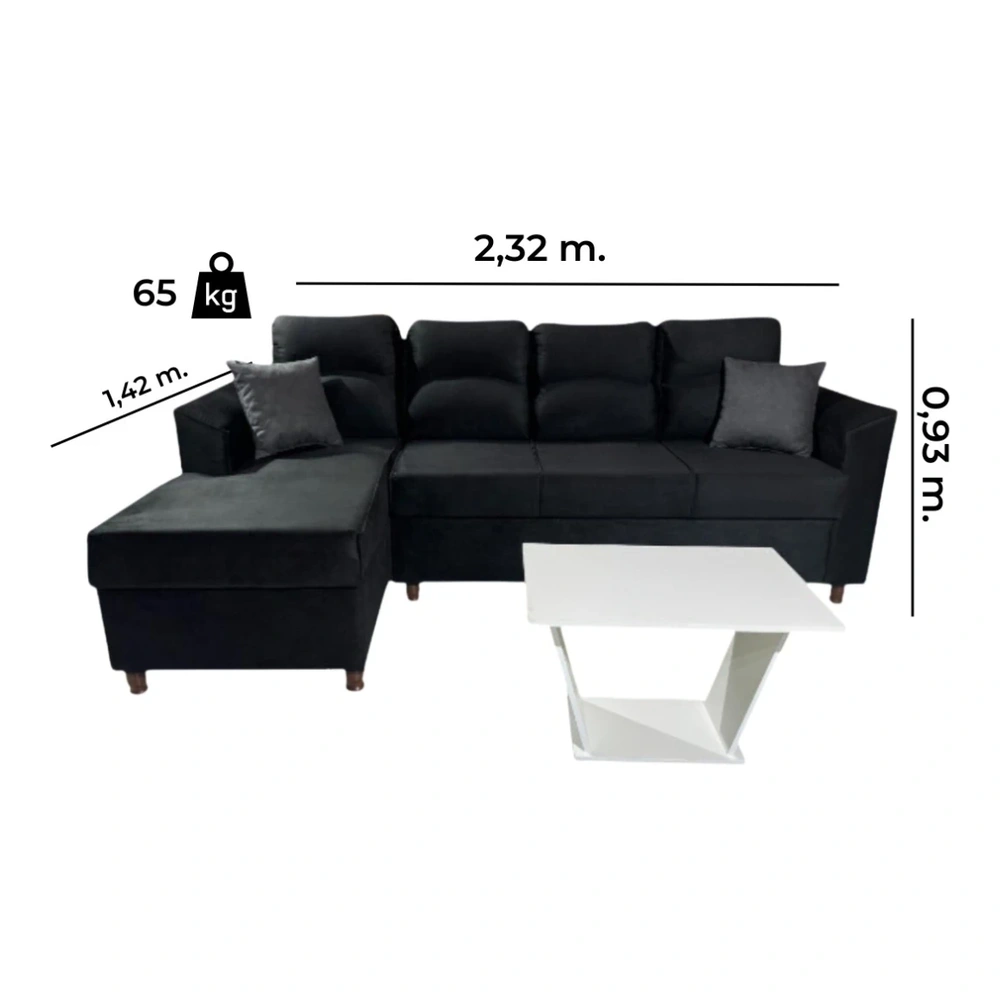 Sofá Unanime New San Lorenzo 3L + Chaise Negro 2