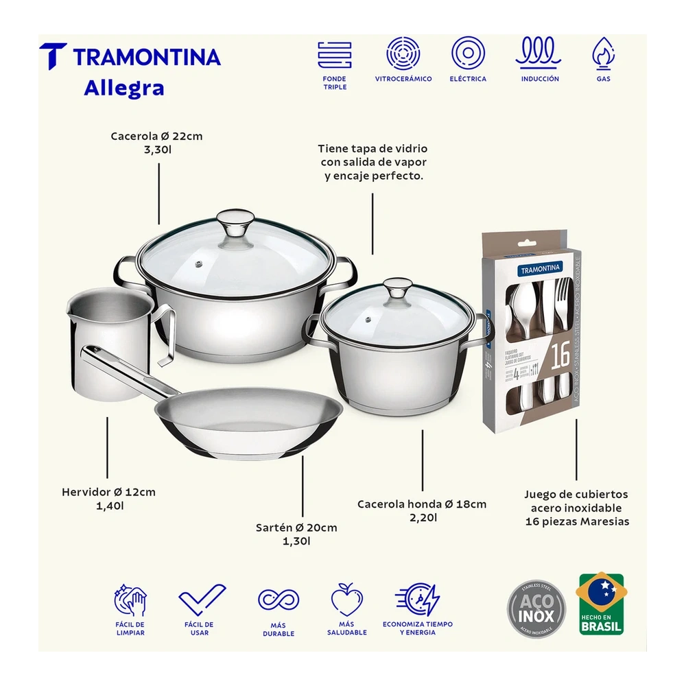 JUEGO COCINA 4PZS  CON JUEGO  CUBIERTOS 16PZS  TRAMONTINA T656607 3