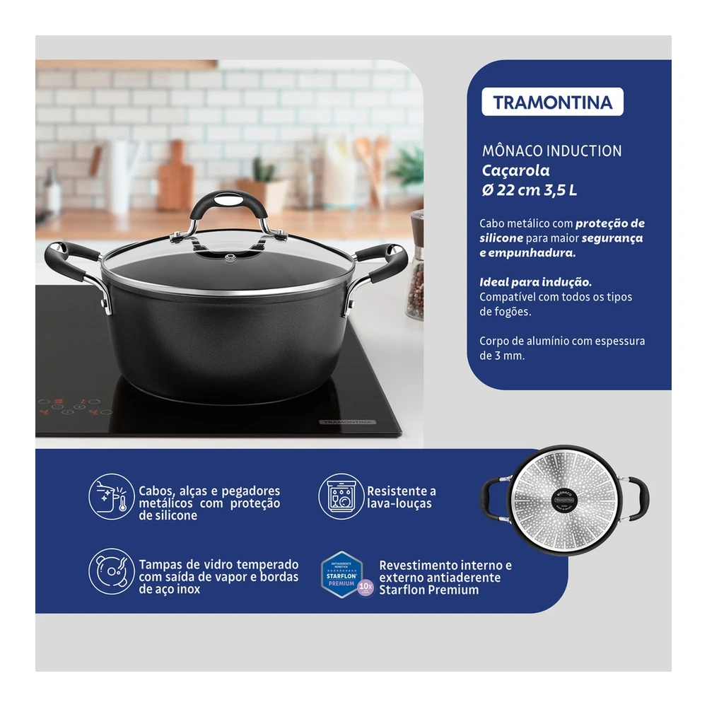 CACEROLA 22 CM MONACO INDUCTION TRAMONTINA T287052 5