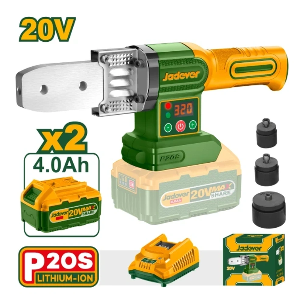 Termofusor (20-32mm) + Acc. 2x Bat. 20V 4Ah. Jadever