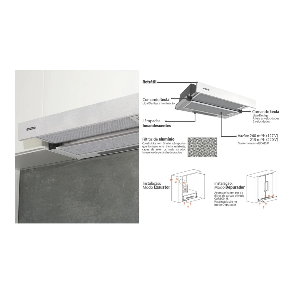 CAMPANAAIRE INOX SLIDE 60 220V BTB TRAMONTINA T948105 4