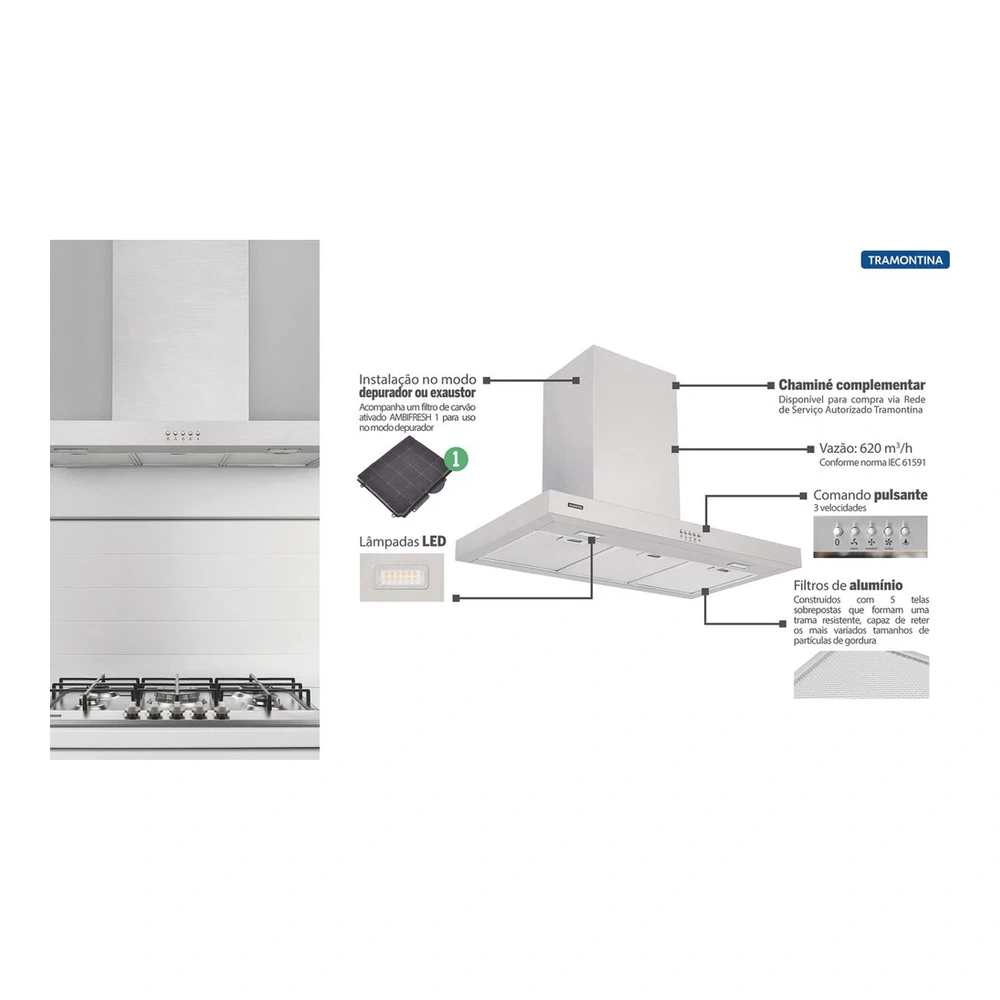CAMPANAINOX NE DRITTA ALL 90 220V TRAMONTINA T958005 4