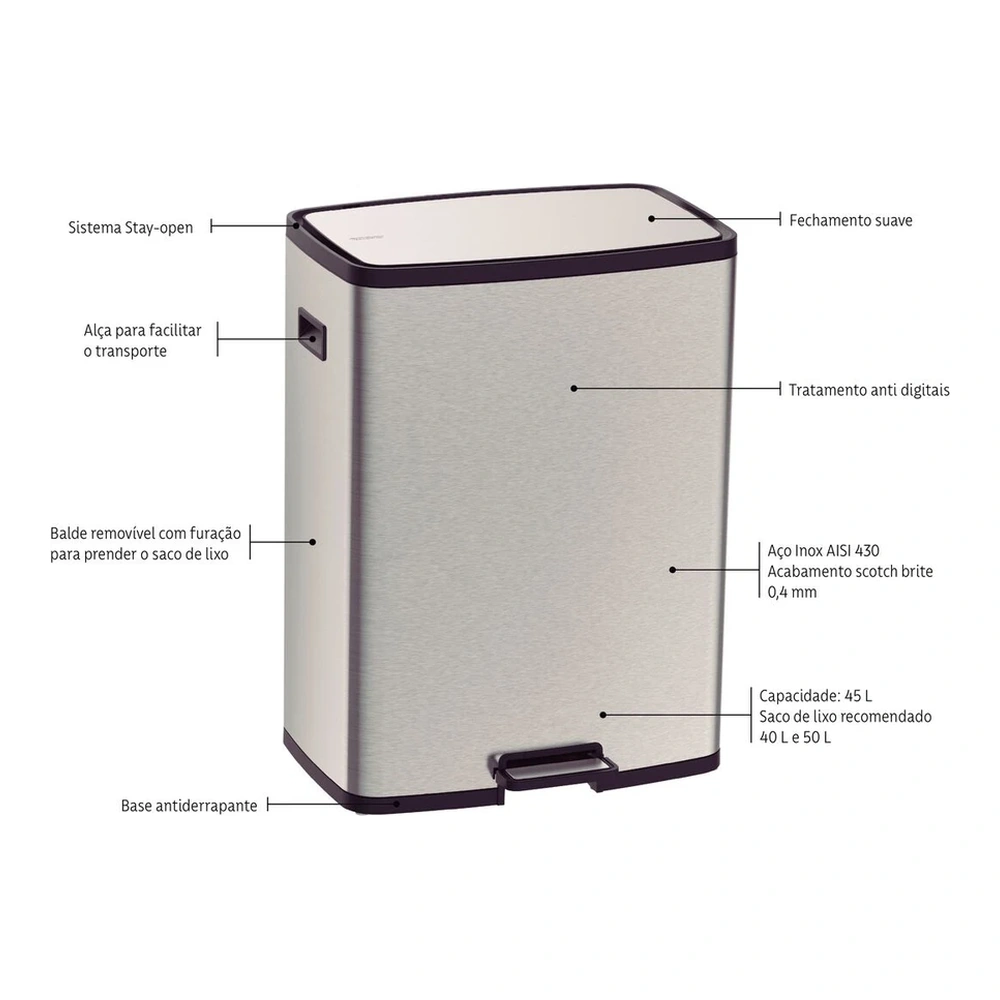 BASURERO INOX CON PEDAL OCTOS 45L TRAMONTINA T945445 4