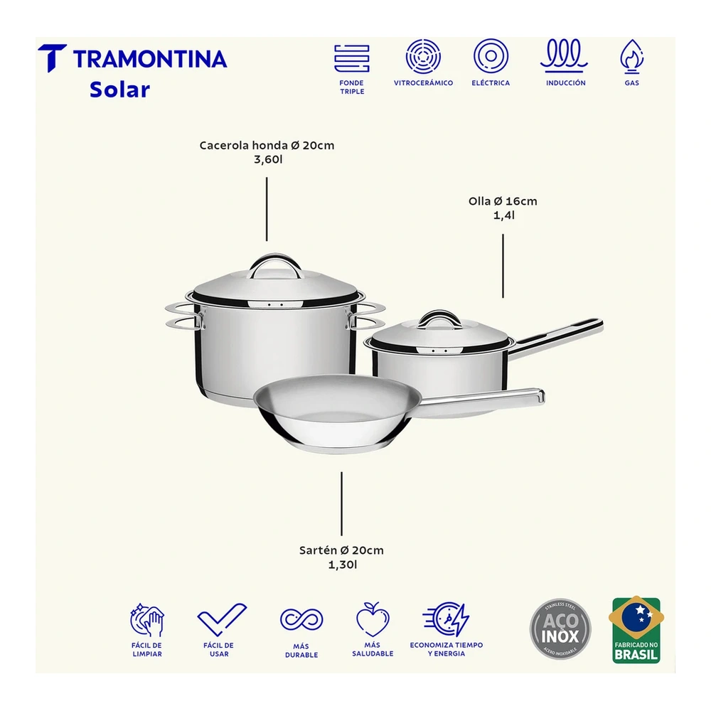 JUEGO DE COCINA 3PZAS  SOLAR TRAMONTINA T65500B 4