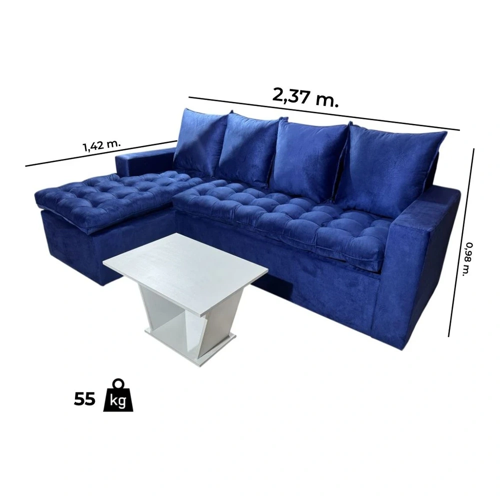 Sofá Unanime Atyra 3L + Chaise Azul 2