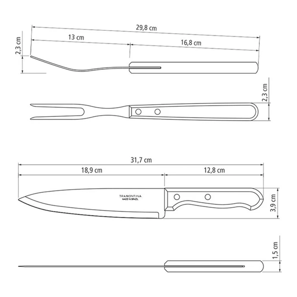 KIT PARA ASADO 3 PZAS CHURRASCO TRAMONTINA T223993 5