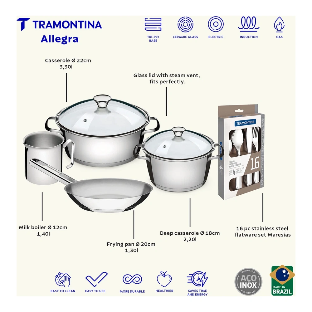 JUEGO COCINA 4PZS  CON JUEGO  CUBIERTOS 16PZS  TRAMONTINA T656607 4