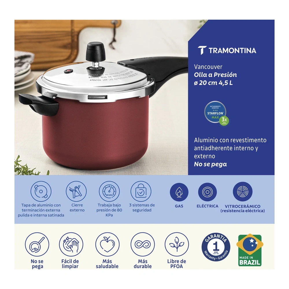 OLLA DE PRESION 20CM 4,5L VANCOUVER TRAMONTINA T205827 3