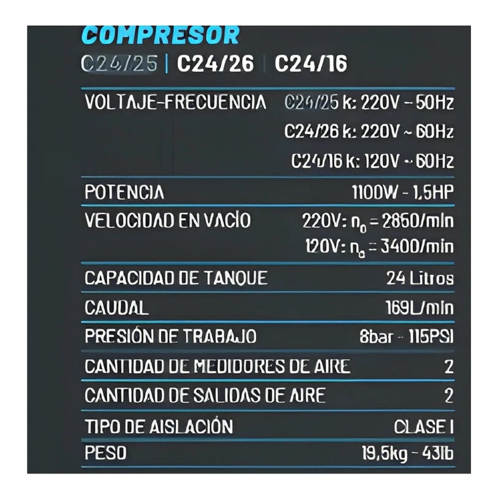 COMPRESOR   24L 1.5 HP 1100W 2