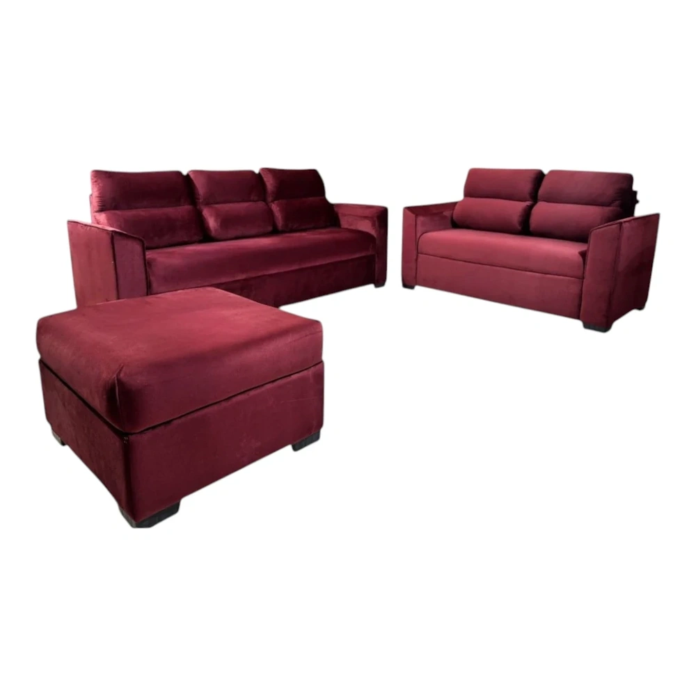Sofá Unanime Piribebuy 3L + 2L + Puff Bordo 2