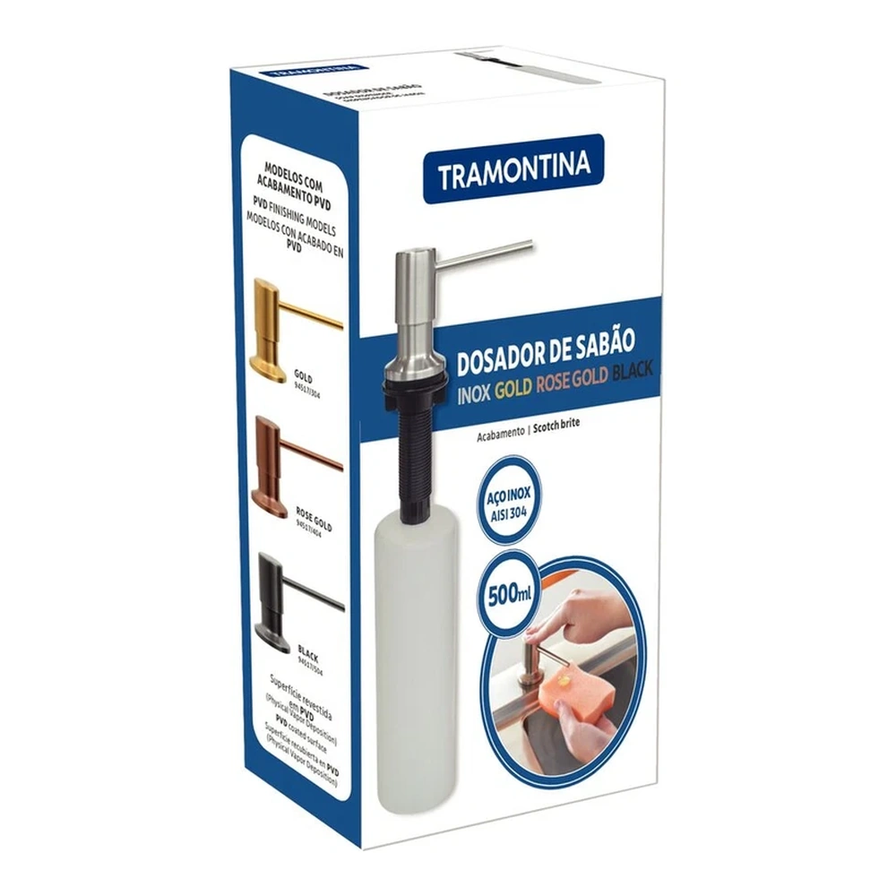 DISPENSADOR DE JABON INOX 304 500ML TRAMONTINA T94517 4