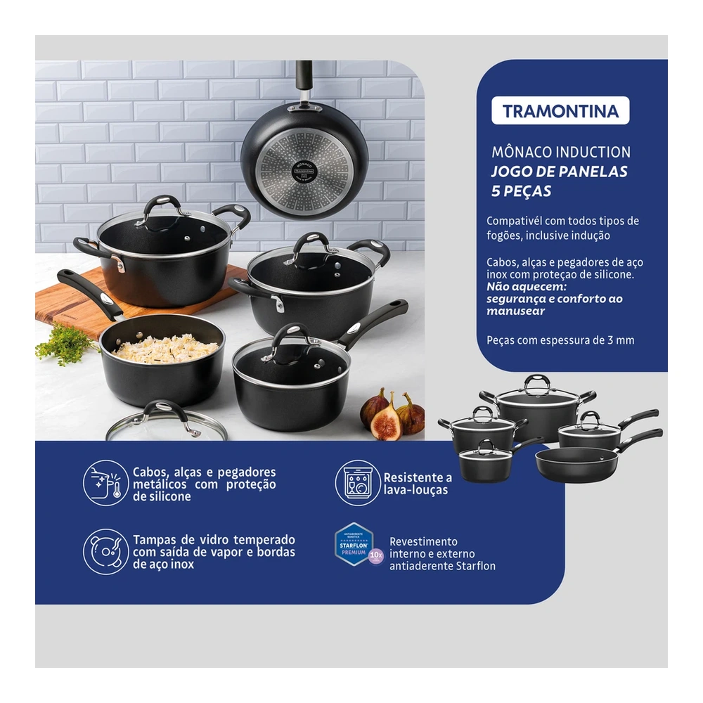 JUEGO DE COCINA 5 PZAS MONACO INDUCTION TRAMONTINA T287994 3