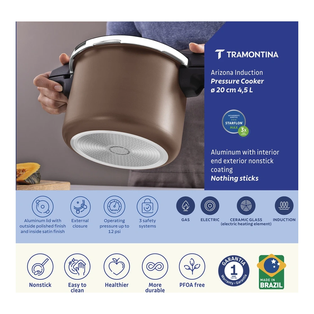 OLLA DE PRESION 20CM 4,5L ARIZONA INDUCTION TRAMONTINA T205601 5