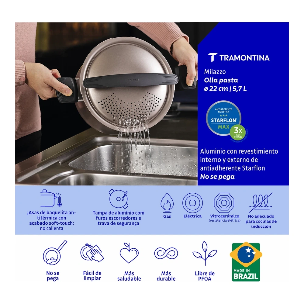 OLLA PASTA 22 CM MILAZULZO TRAMONTINA T285762 3