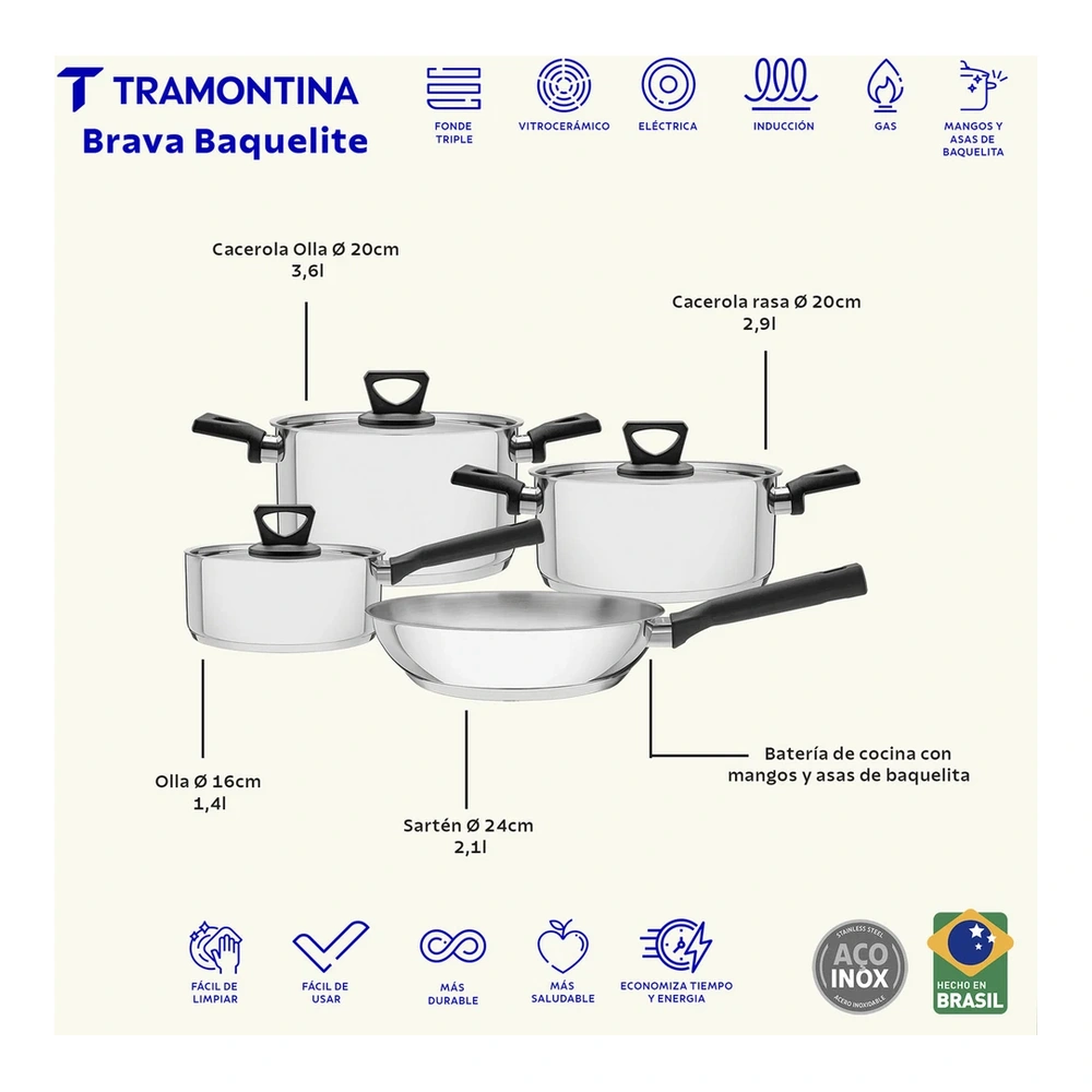 JUEGO DE COCINA 4PZ  BRAVA TRAMONTINA T651801 5
