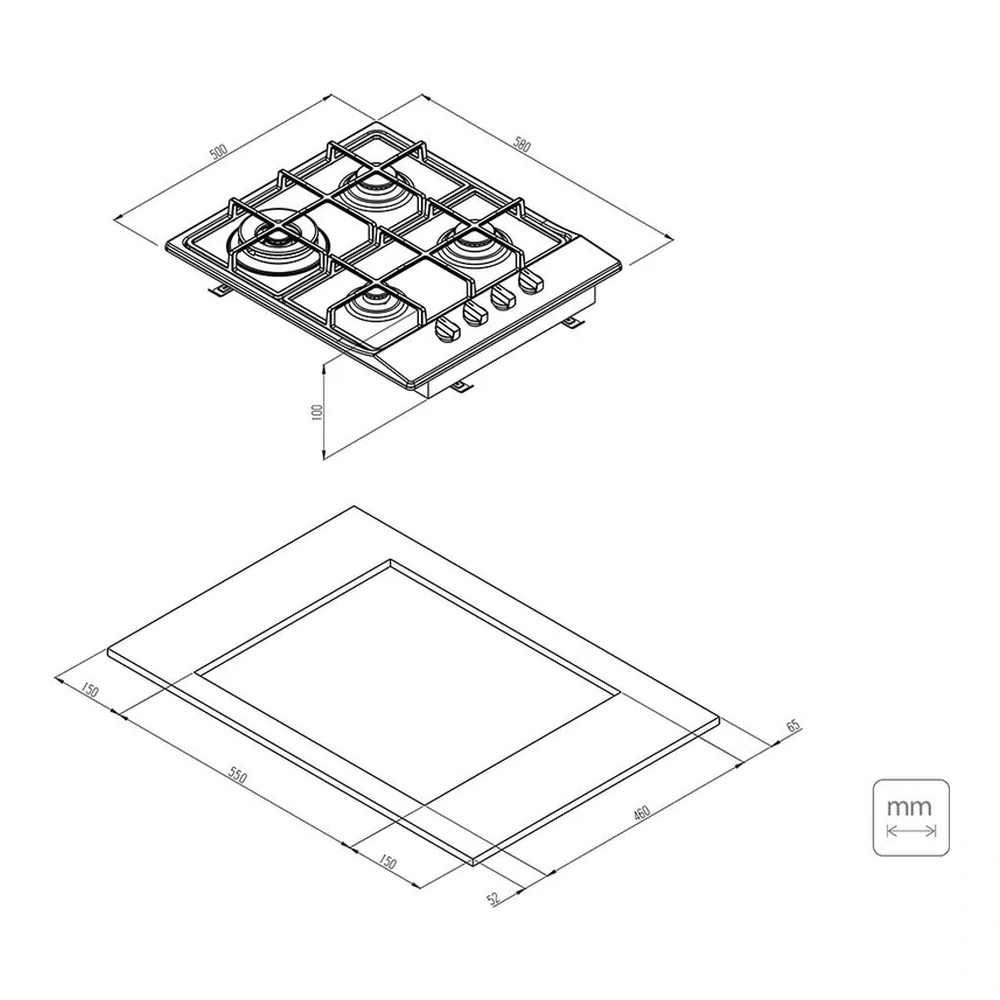 PLACA COC GAS INOX SQUARE 4GXHE SSTOP 60 TRAMONTINA T947015 5