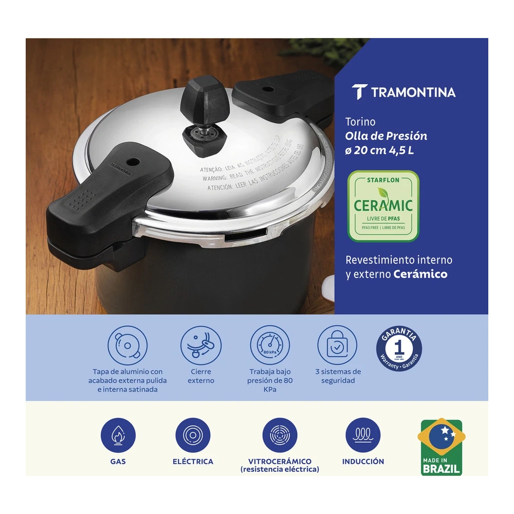 OLLA DE PRESION 20CM 4,5L TORINO TRAMONTINA T205581 3