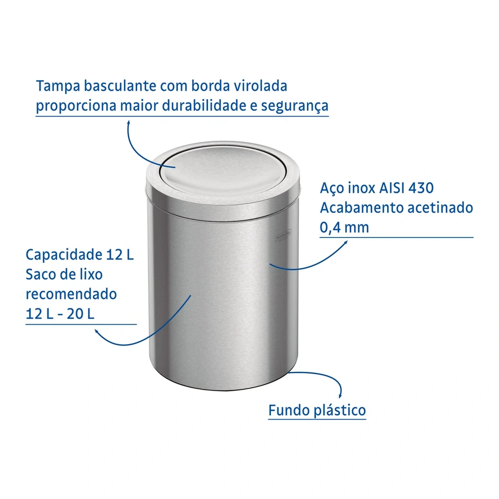 BASURERO INOX CON TAPA BASC SINEGRO 12L TRAMONTINA T945422 4