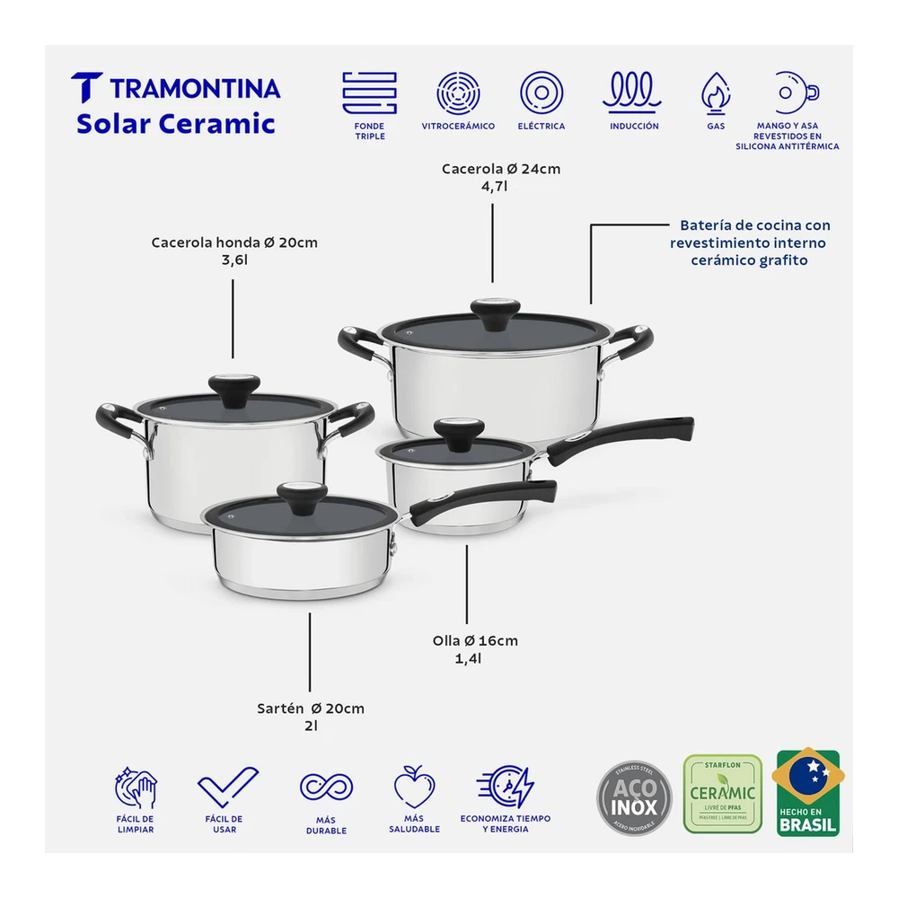 JUEGO DE COCINA 4PZAS  SOLAR CERA TRAMONTINA T651203 5