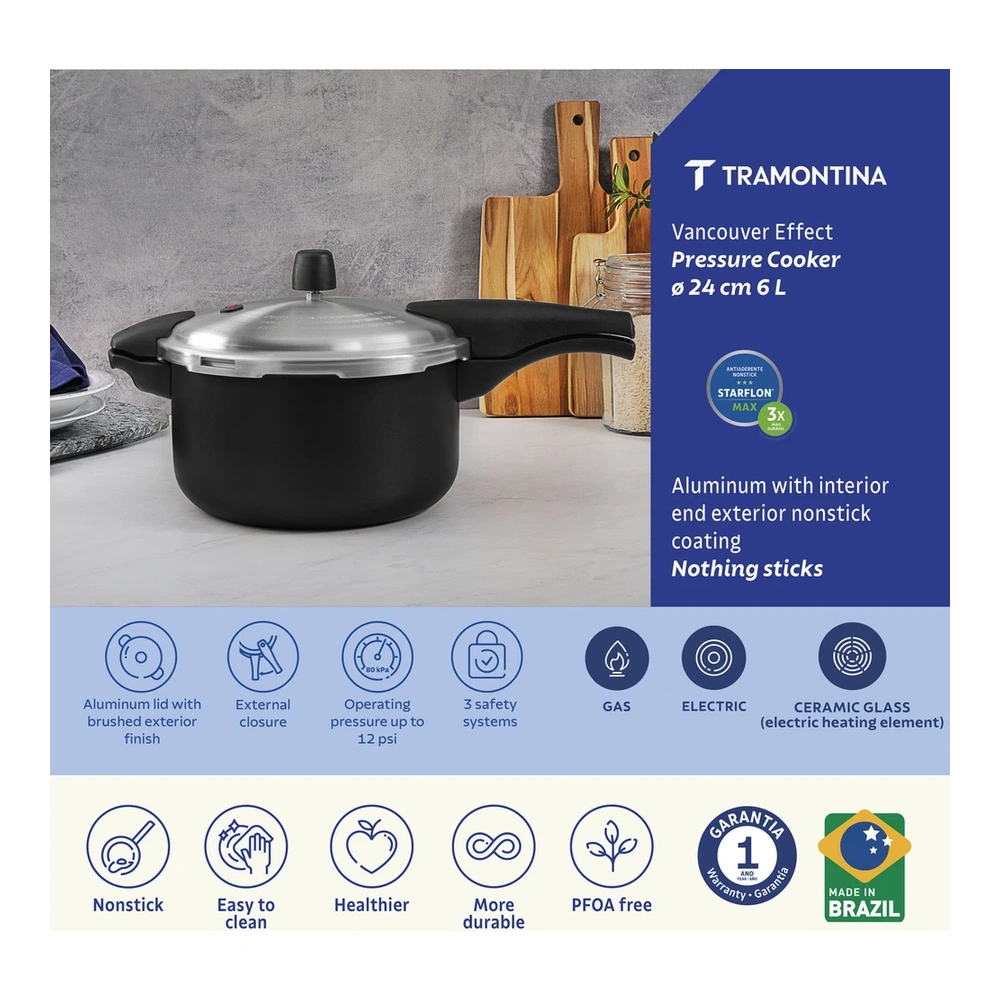OLLA DE PRESION 24CM 6L VANCOUVER TRAMONTINA T20592 5