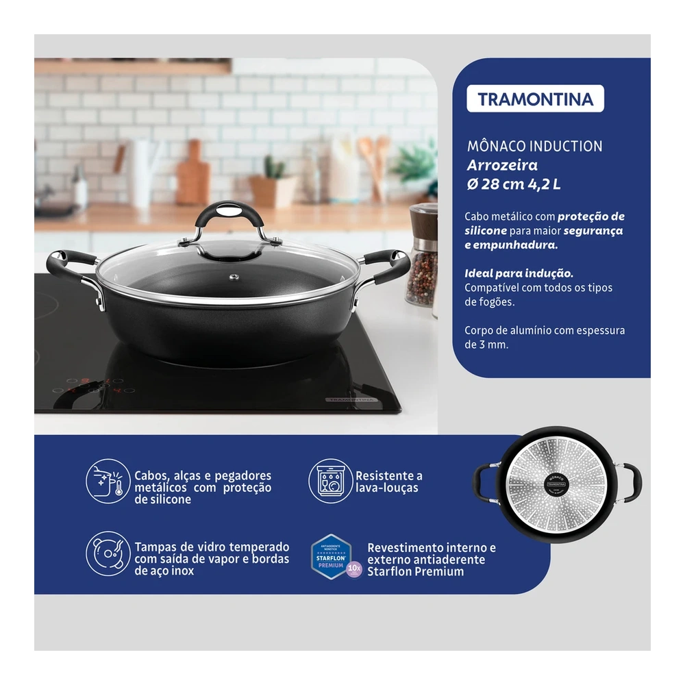 ARROCERA CON TAPA 28 CM MONACO INDUCTION TRAMONTINA T287071 5