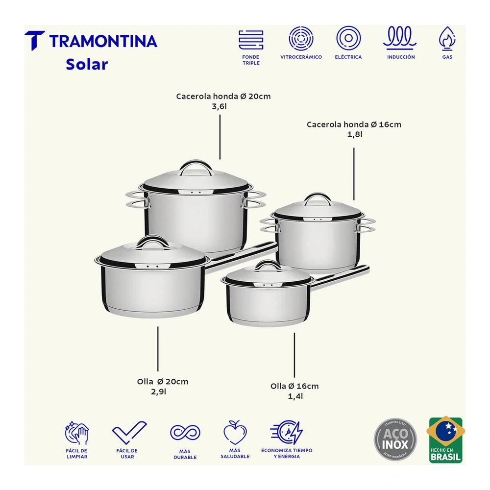 JUEGO DE COCINA 4PZAS  SOLAR TRAMONTINA T655109 4