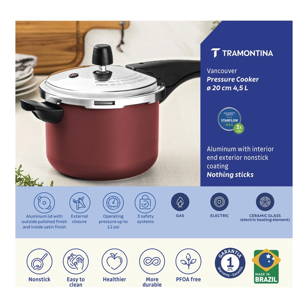OLLA DE PRESION 20CM 4,5L VANCOUVER TRAMONTINA T205827 5