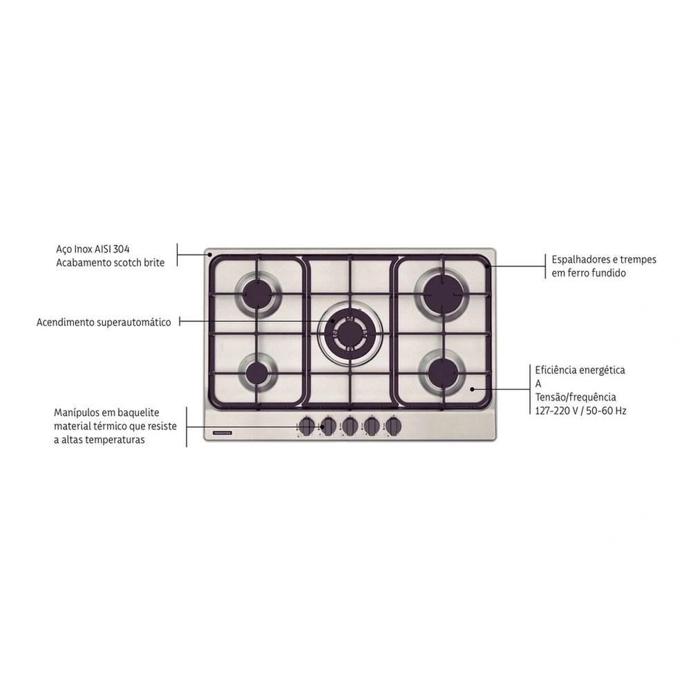 PLACA COC GAS INOX PENTA FF 5GX TRI 75 TRAMONTINA T947162 4