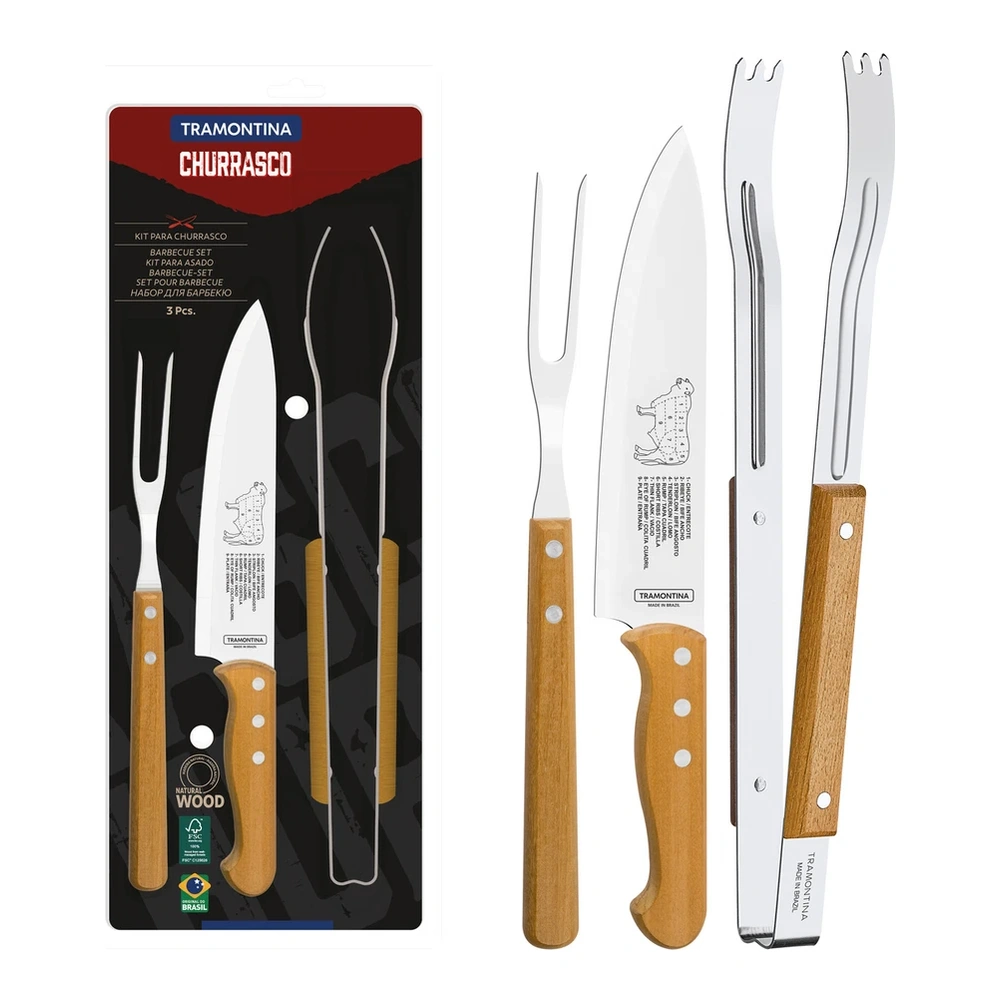 JUEGO PARA ASADO 3 PZAS CHURRASCO TRAMONTINA T22399K