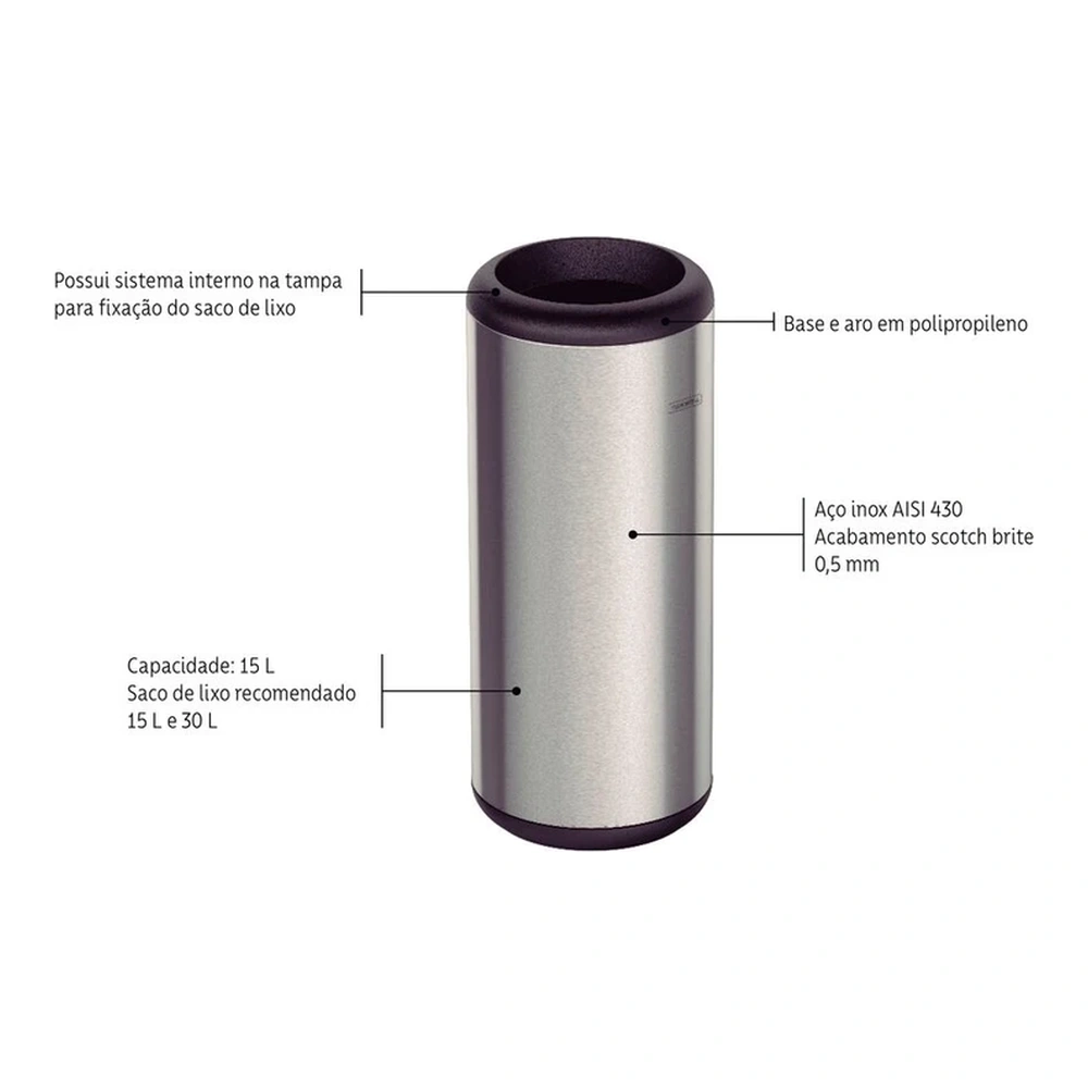 BASURERO INOX SIN TAPA  PORTOFINO  15L TRAMONTINA T945403 4