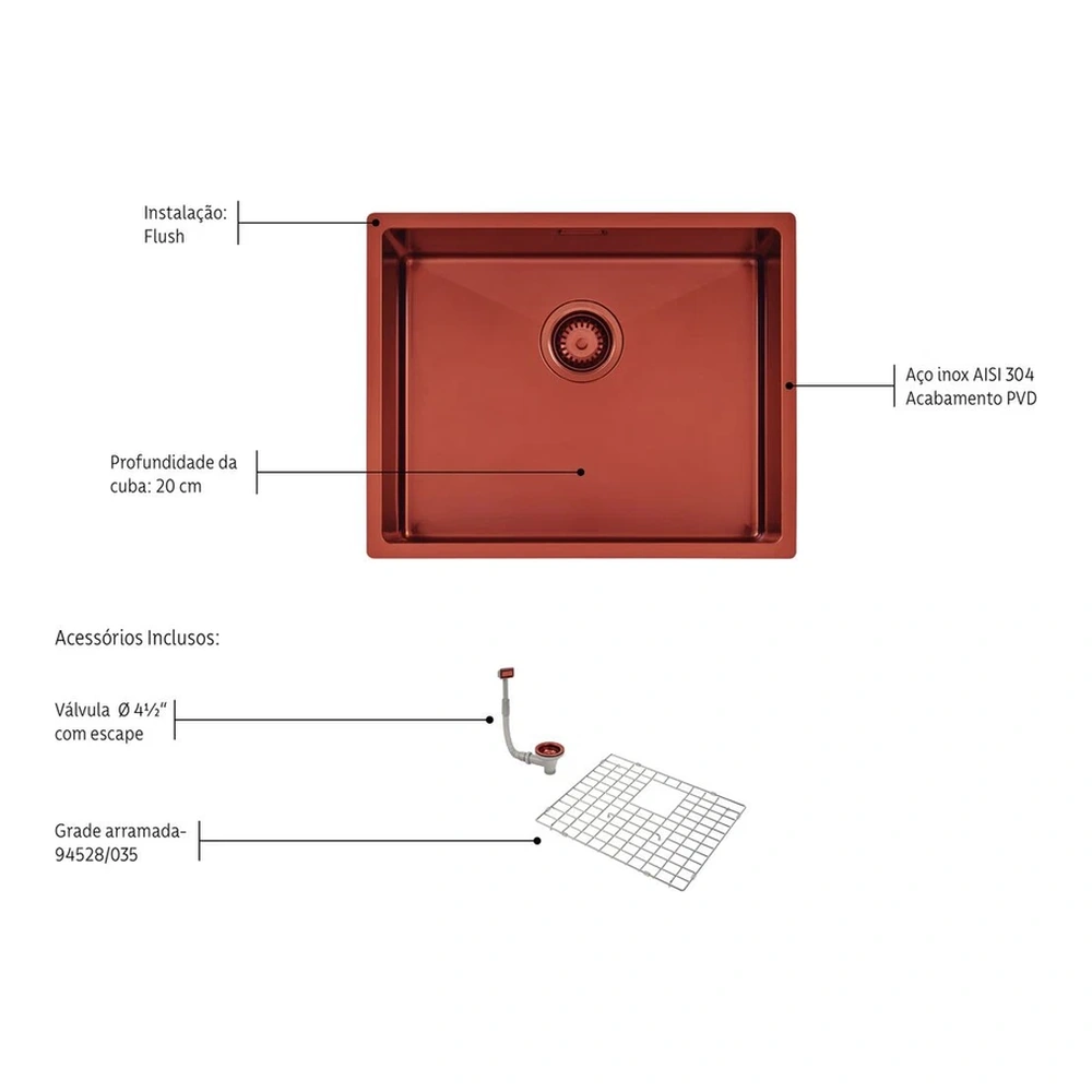 CUBETA QUADRUM INOX 50X40X20,5 ROSE GOLD TRAMONTINA T940073 5